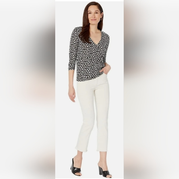 Michael Kors Women's Wrap Blouse Cotton/Modal Black/White Floral 2XL - Picture 9 of 16